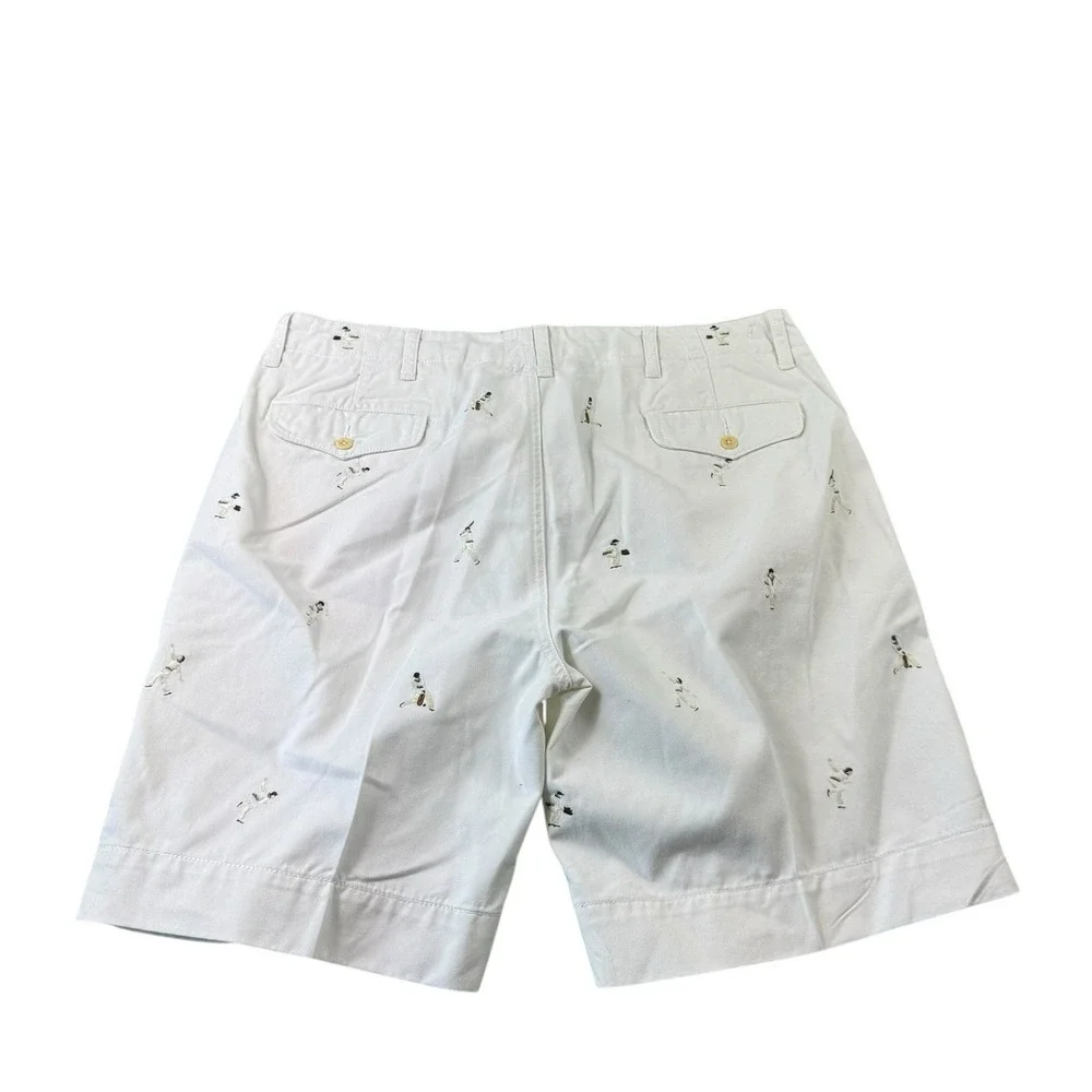 Polo Ralph Lauren Mens 36 White Cricket All Over Logo Embroidered Chino Shorts